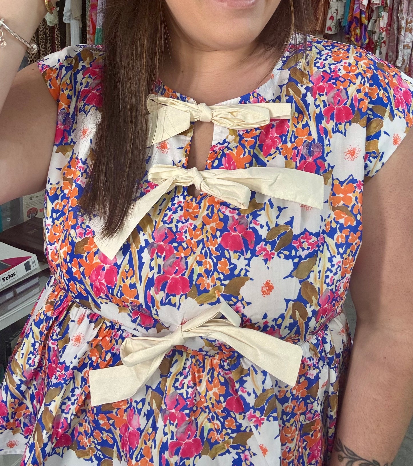 Floral print coquette blouse