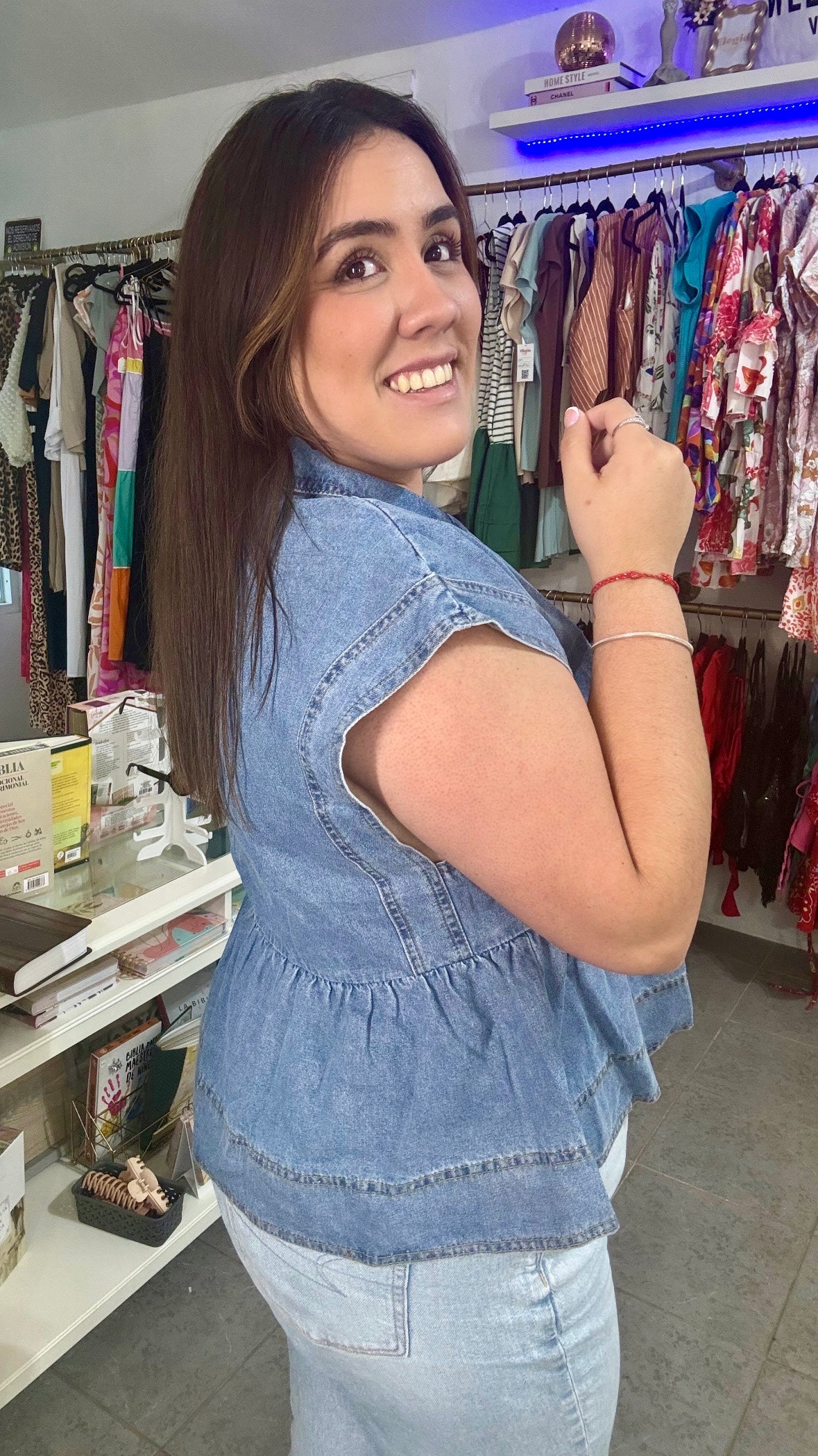 Blue denim babydoll top