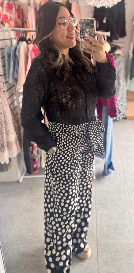 Elegant Pant Black And Withe Polca Dots