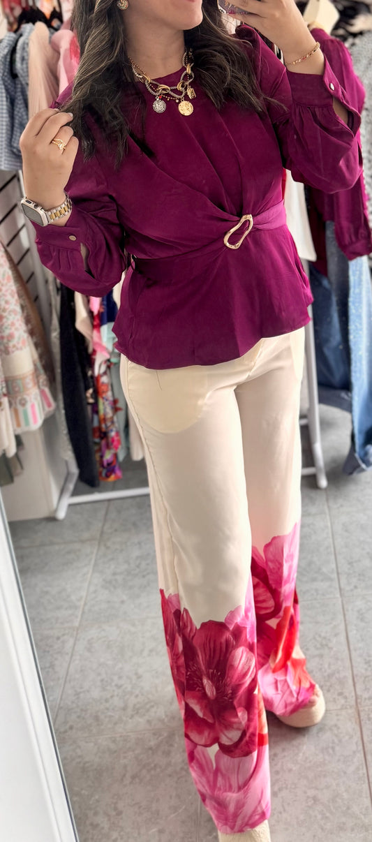 Printed Flower Wide Leg Pant