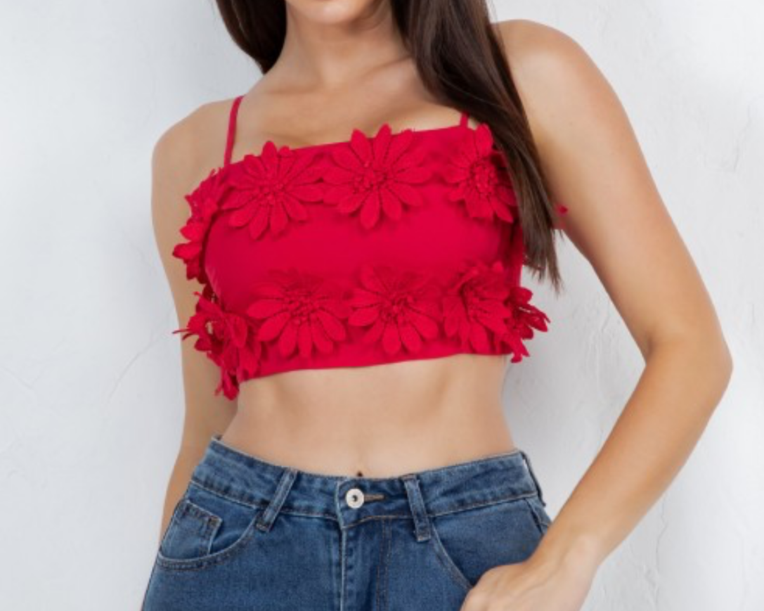 Croped Top Flower Red