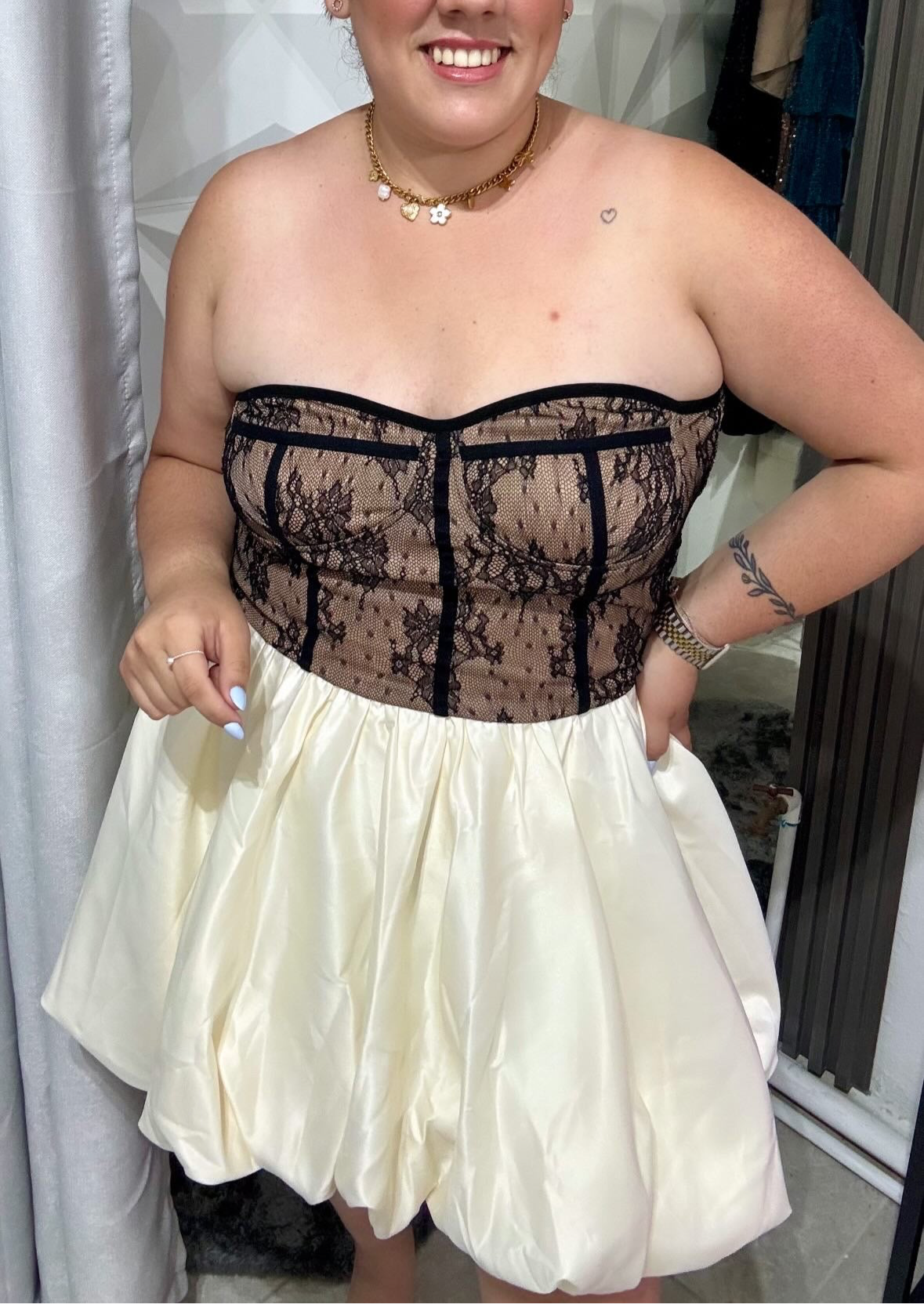 Satin glam mini puff dress