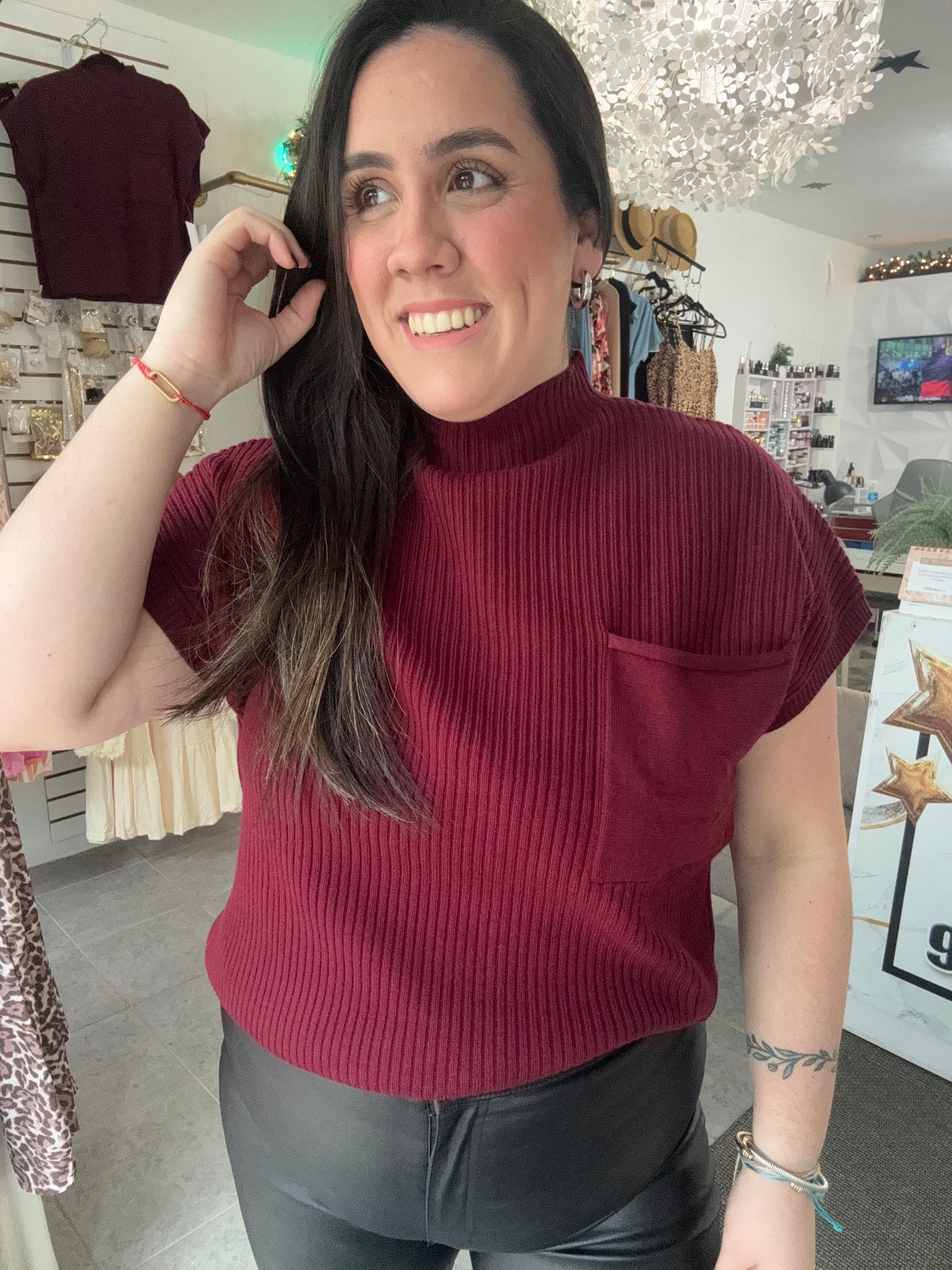 Red Wine Short Sleeve suéter