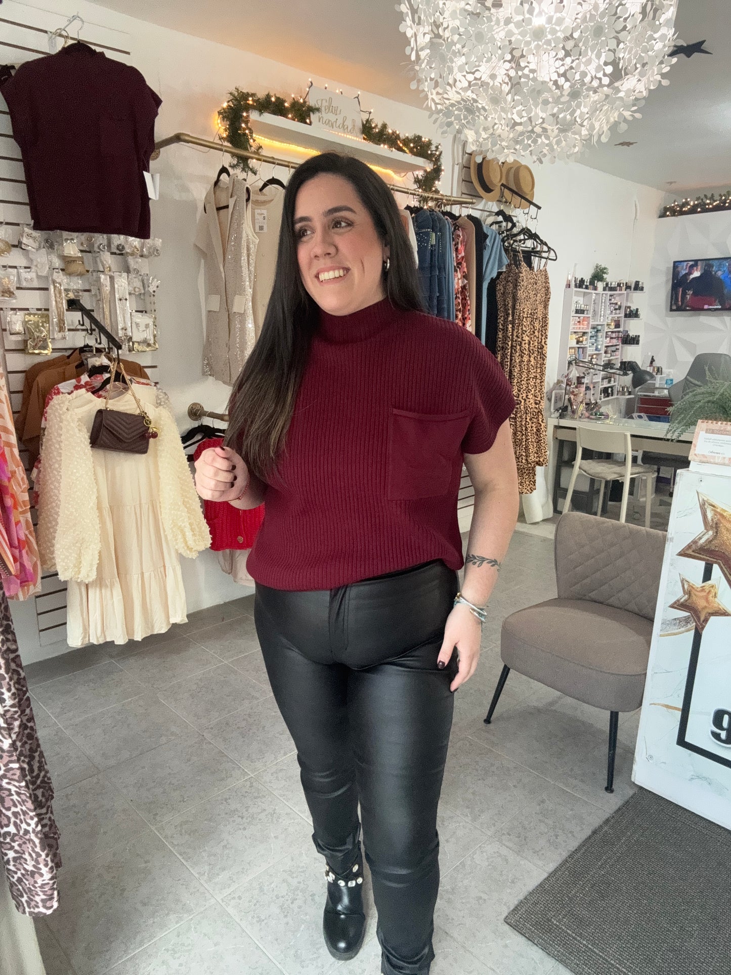 Red Wine Short Sleeve suéter