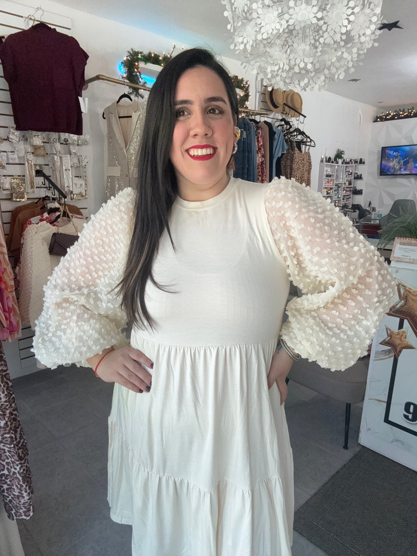 Beige Puff Dress
