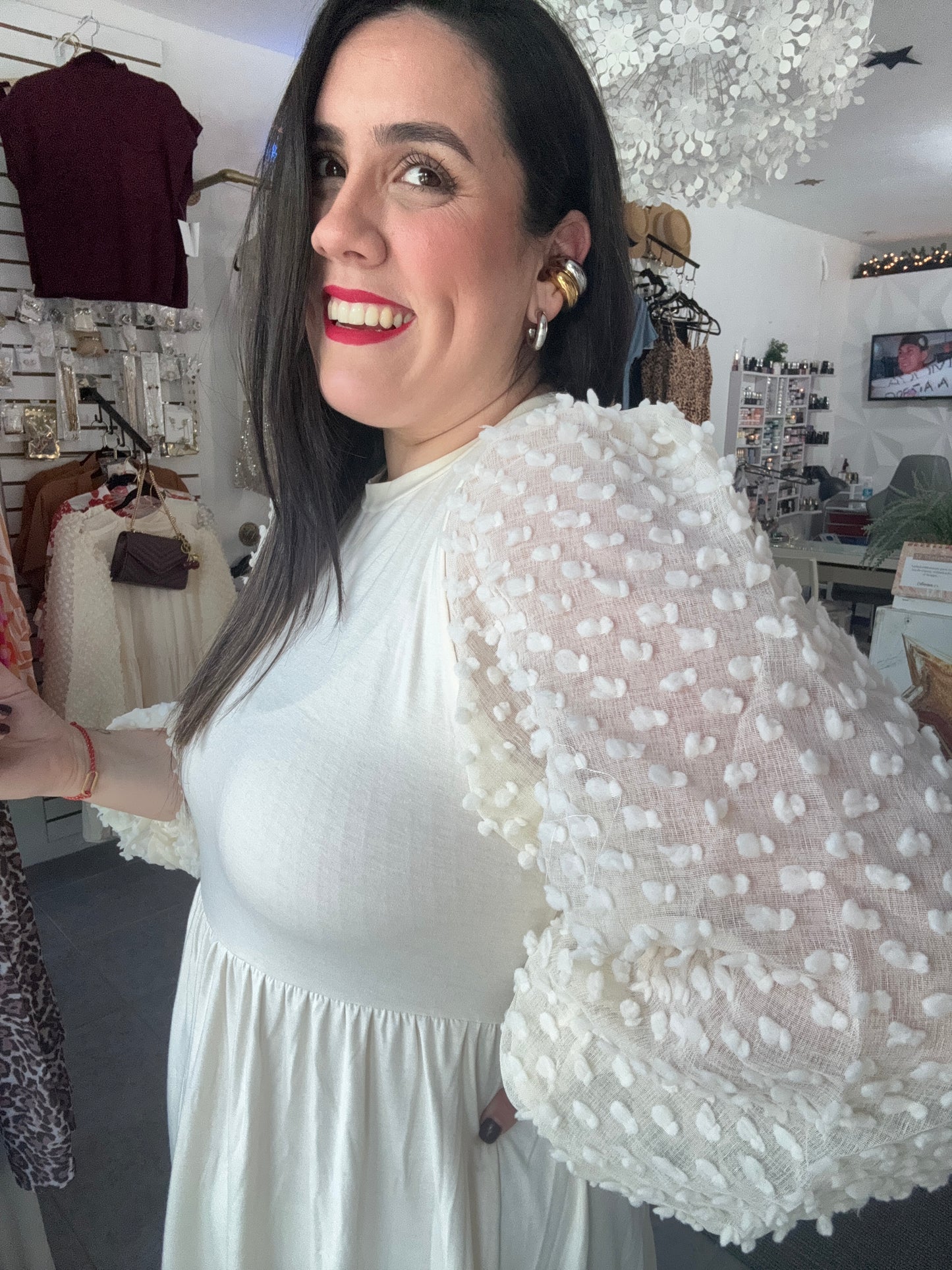 Beige Puff Dress