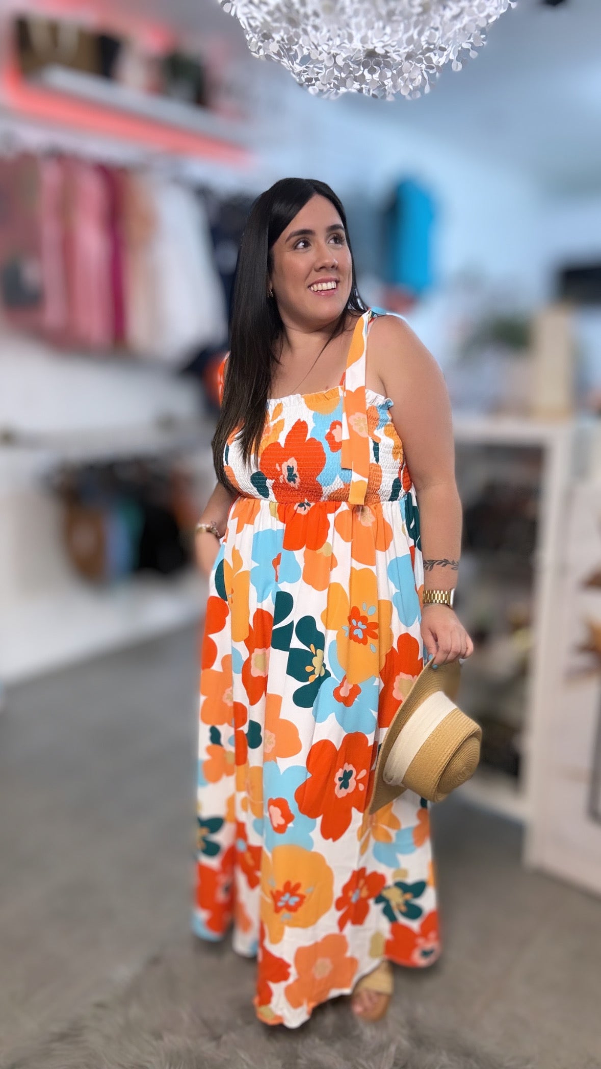 Orange floral Maxi Dress