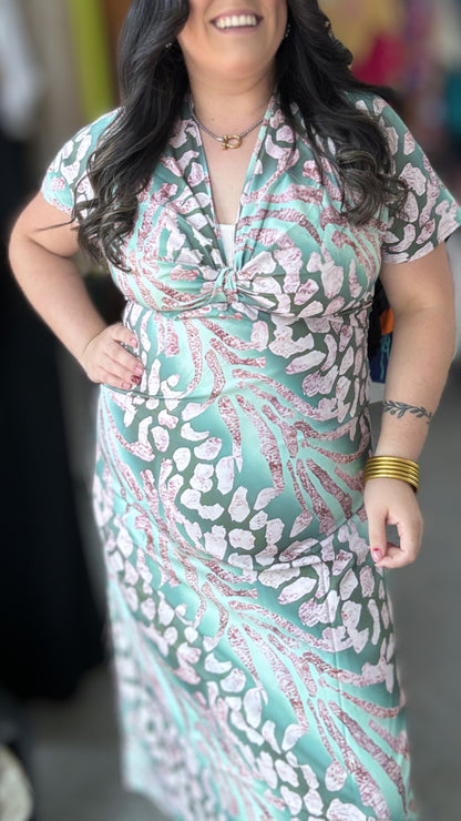 Green print Midi Dress