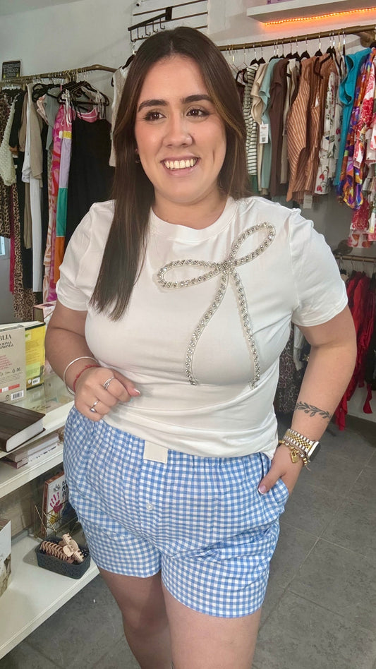 Blue print high waist short