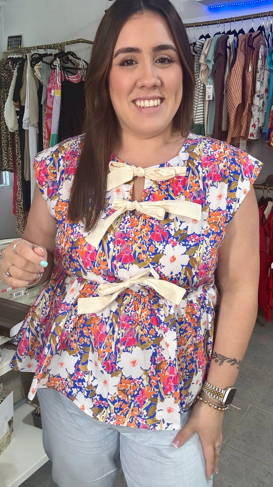 Floral print coquette blouse