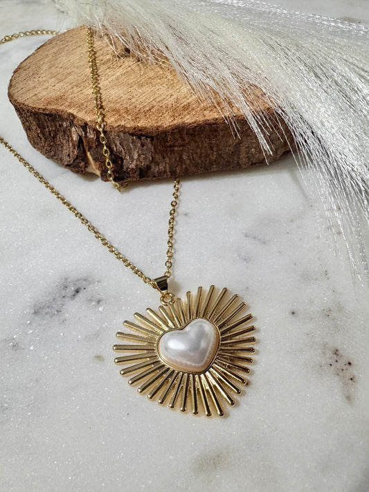 Cadena Oro Corona de Corazon Perla