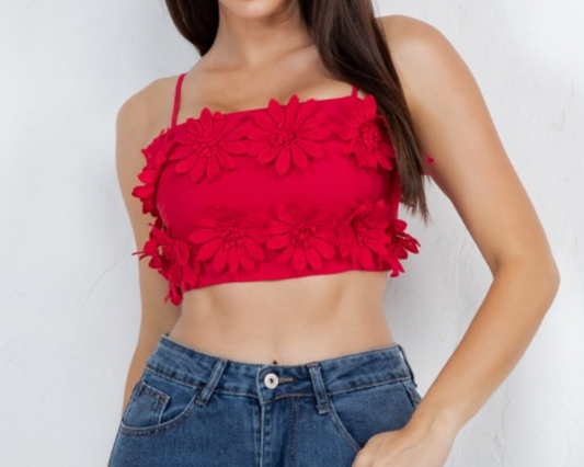 Croped Top Flower Red