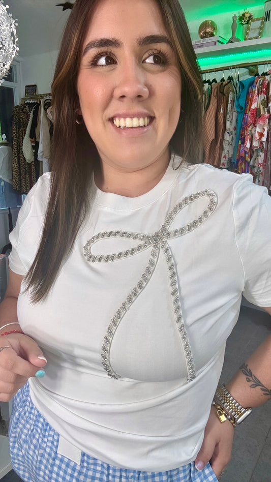 White Rhinestone coquette tshirt