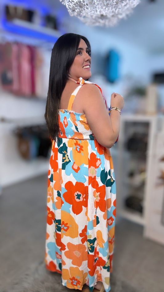 Orange floral Maxi Dress